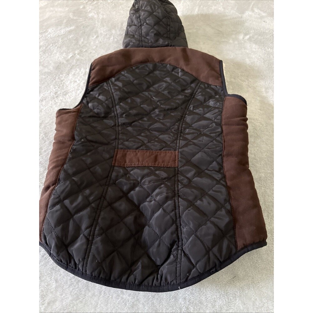 Padded Hooded Wind Resistant Cozy Zip Vest Black Cream Fleece Young Sz M Ci Sono - Picture 16 of 16